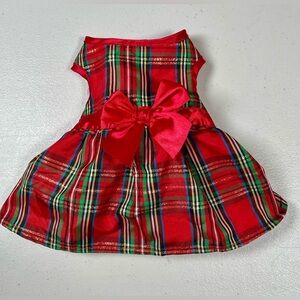 Plaid Pet Dress with Red Bow